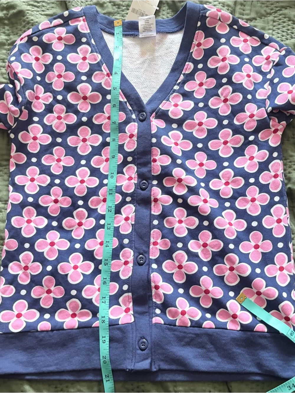 Gymboree Girls Medium 7-8 Navy Blue Pink Floral Print Button Up Cardigan NWT